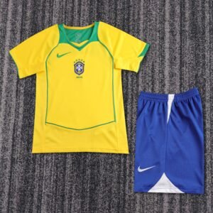 2004 Season Brazil 04 Home Soccer Retro Jerseys Kids (Jersey+Shorts)