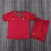 2006 Season Portugal 06 Home Red Soccer Retro Jerseys Kids (Jersey+Shorts)