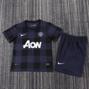 2013 14 Season Manchester United 13/14 Away Grey and Black Soccer Retro Jerseys Kids (Jersey+Shorts)