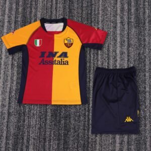 2000 01 Season Roma 00/01 Home Red and Yellow Soccer Retro Jerseys Kids (Jersey+Shorts)