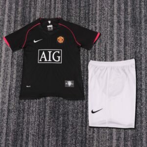 2007 08 Season Manchester United 07/08 Away Black Soccer Retro Jerseys Kids (Jersey+Shorts)