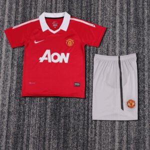 2010 11 Season Manchester United 10/11 Home Red Soccer Retro Jerseys Kids (Jersey+Shorts)