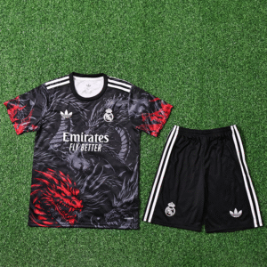 2526 Season Real Madrid Kids Special Edition Black Dragon Football Jersey (Jersey + Shorts)