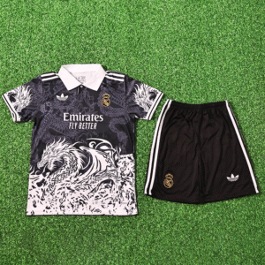 2526 Season Real Madrid 25/26 kit Dark Gray Black Dragon Special Edition Kids Jersey (Jersey + shorts)